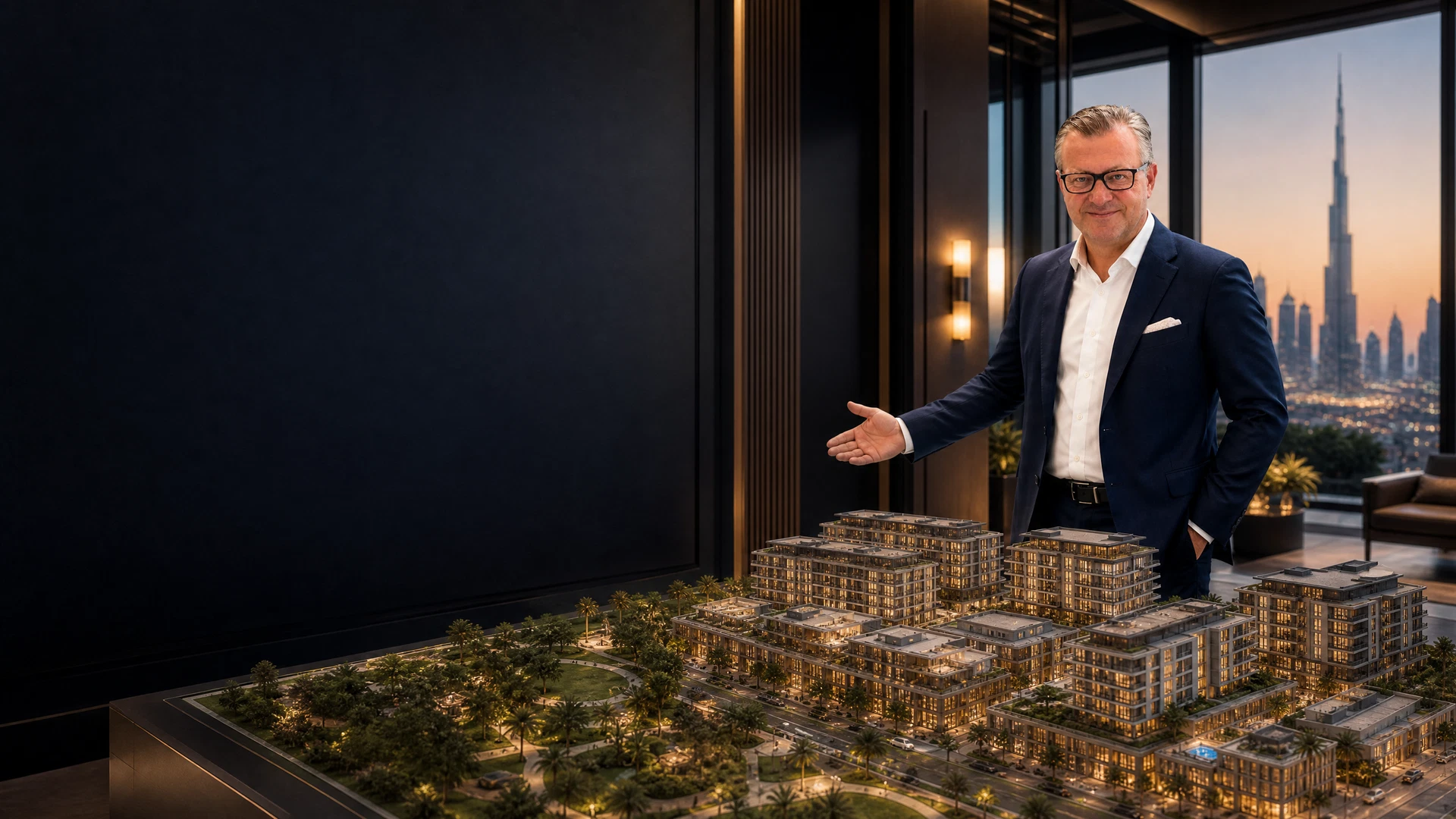 Arnd Hannecke bespricht eine Arjan-Entwicklung anhand eines Architekturmodells.