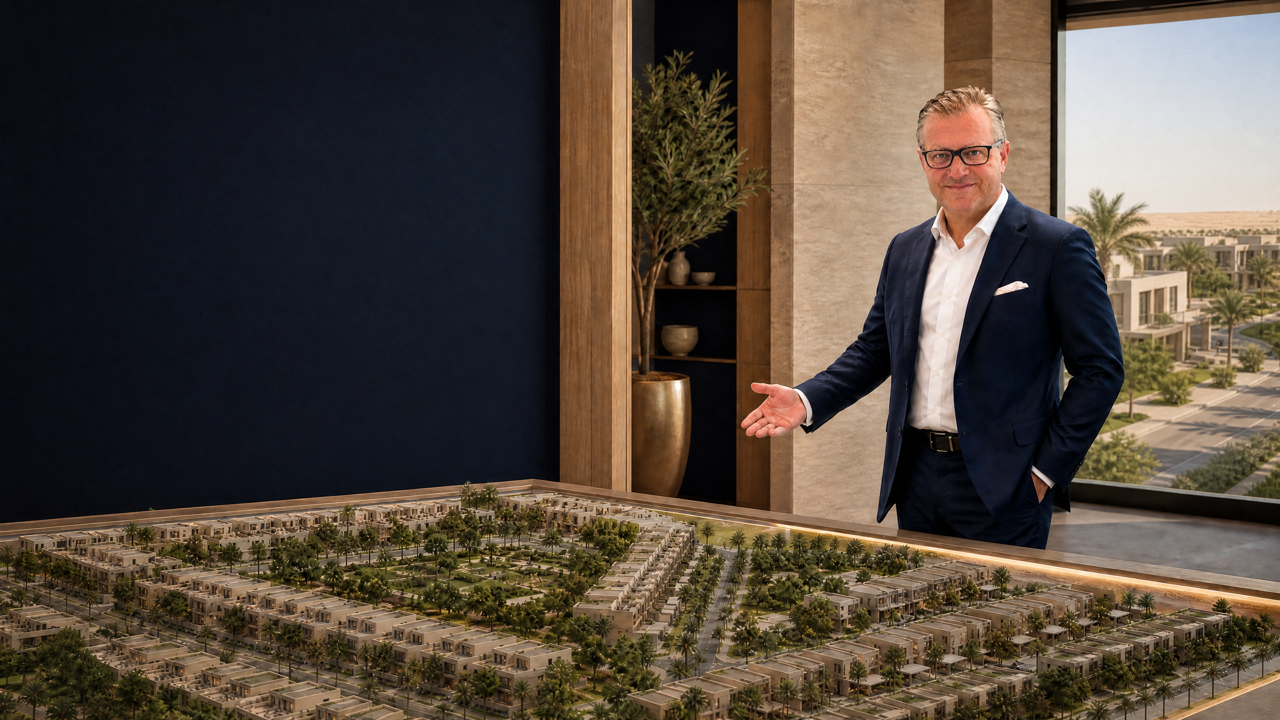 Arnd Hannecke bespricht eine Townhouse-Community in The Valley anhand eines Masterplans.